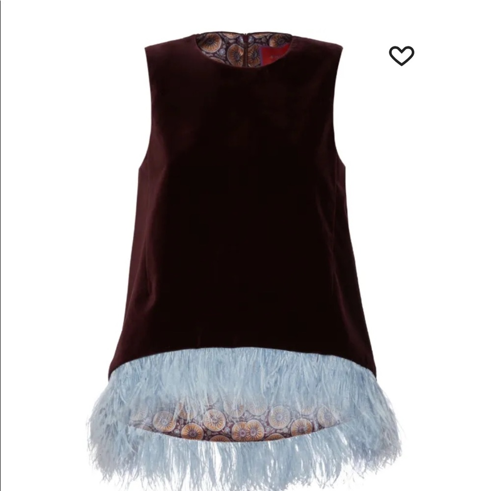 LA DoubleJ Maroon Top with Blue Feather Hem